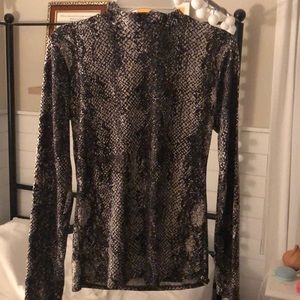 Snake Skin printed Mock Neck Long Sleeve Shirt